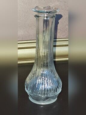 Vintage Randall Clear Ribbed Glass Bud Vase Ruffled Rim #12
